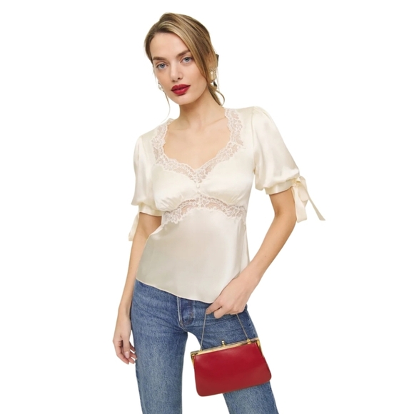 Reformation Dolly Cream Silk Top Size 8 NWT - Picture 1 of 12